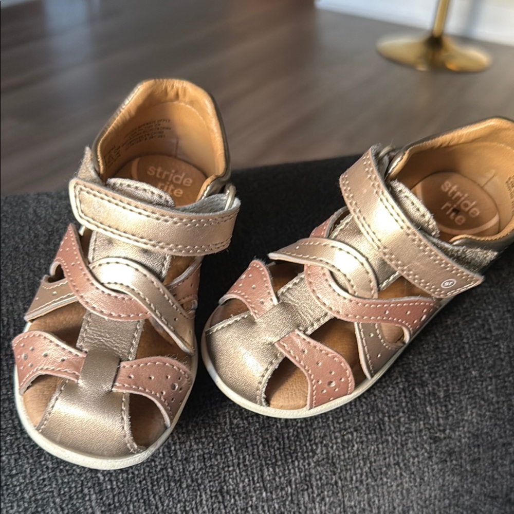 Stride Rite Gold and Tan Fisherman Sandals